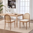 thumbnail image 2 of Leumius Rattan Dining Chairs Set of 2, Upholstered Linen Dining Room Chairs with Backrests, Modern Kitchen Chairs with Wood Legs for Dining Room, Beige, 2 of 9