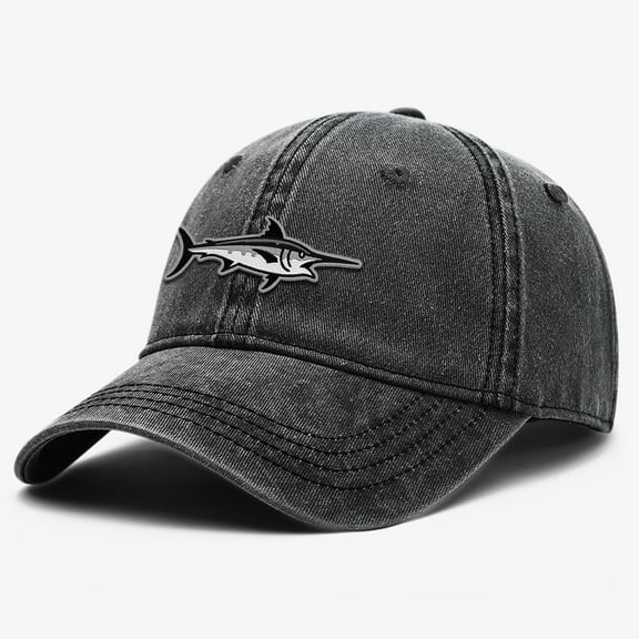 Baseball Cap with Swordfish Logo – Vintage Washed Dad Hat for Men & Women, Adjustable Fishing Hat for Outdoor & Casual Wear