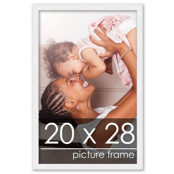 20x28 White Wood Picture Frame - UV Acrylic, Foam Board Backing, Hanging Hardware