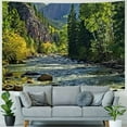 thumbnail image 4 of Fenyluxe  Nature Mountain Forest Tapestry, Scenic Green Pine Tree Waterfall Landscape Wall Hanging Tapestries for Home Office Dorm Indoor and Outdoor Decoration 40x30inch, 4 of 6
