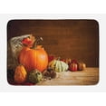 thumbnail image 1 of Autumn Pumpkin Bath Mat, Rustic Fall Still Life Photo with Fruits Pine Cones and Leaves in Basket, Plush Bathroom Decor Mat with Non Slip Backing, 29.5" X 17.5", Multicolor, by Ambesonne, 1 of 2