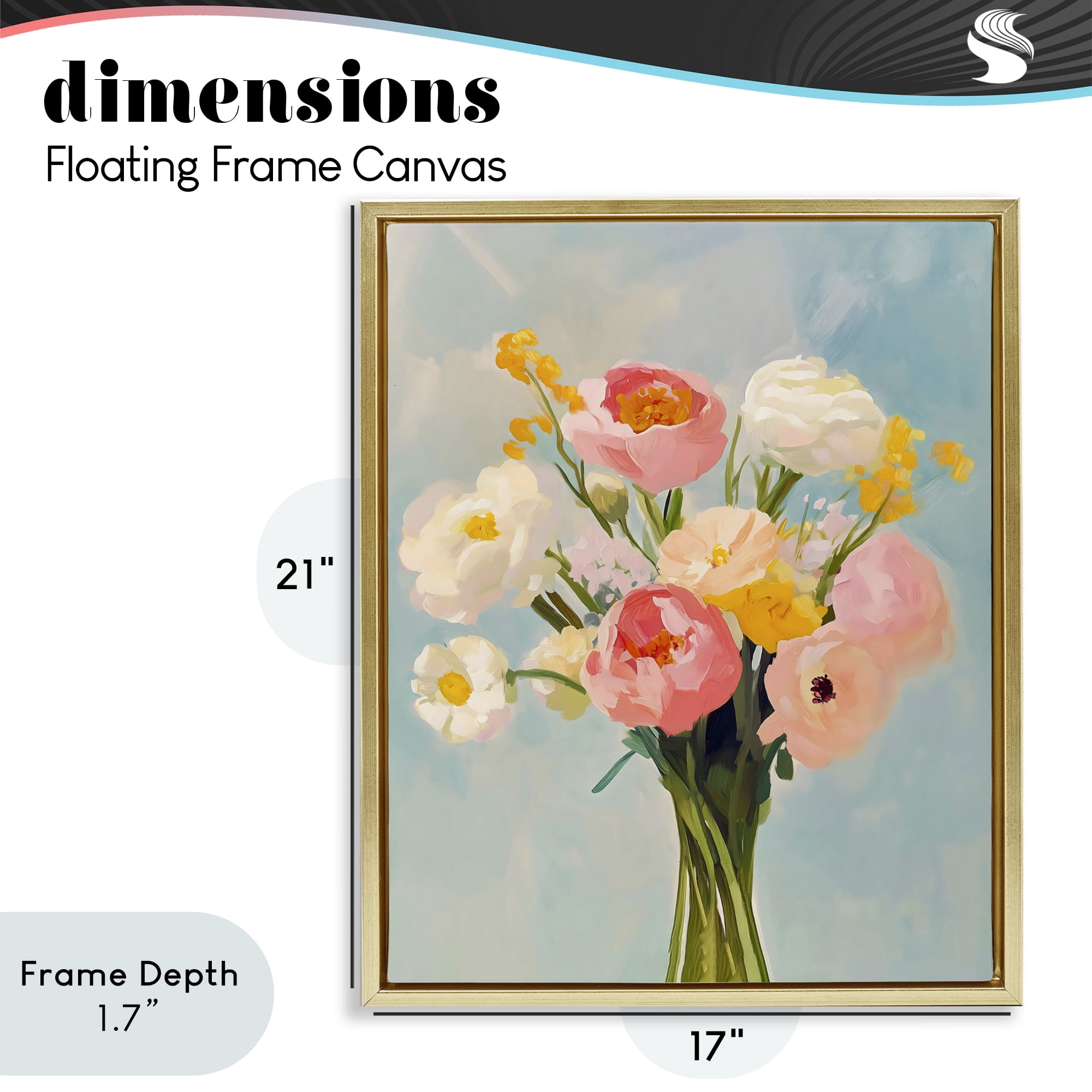 Stupell Industries Eclectic Floral Bouquet Gold Framed Floater Canvas Wall Art, design by The Prints Vibe