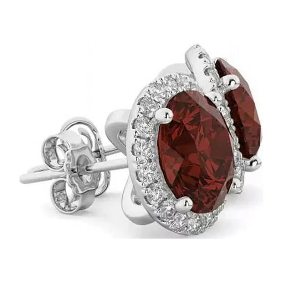 Bonjour Jewelers 18k White Gold Plated 1/4 Carat Created Halo Round Garnet Stud Earrings 4mm