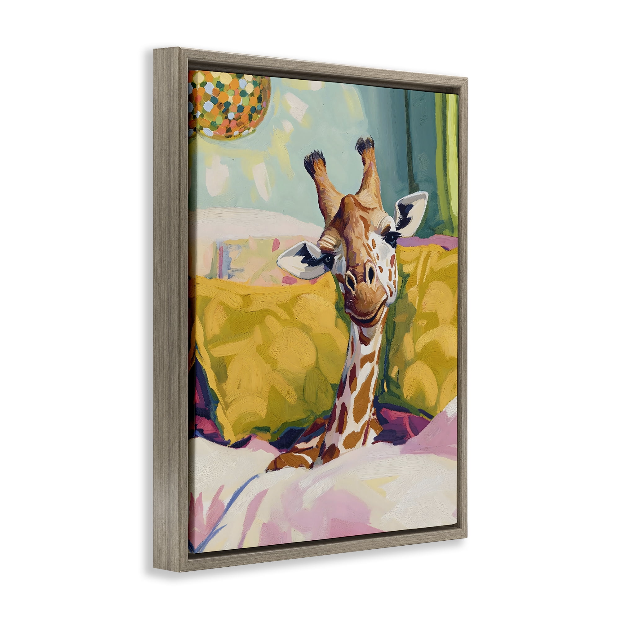 Stupell Industries Cozy Giraffe in Bed Brown Framed Floater Canvas Wall Art, design by The Prints Vibe