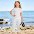 thumbnail image 6 of Posijego Girls Capri Pants Summer Casual Capris Pants Lightweight Cotton Linen Straight Leg Knee Length Pants with Pockets, 6 of 7