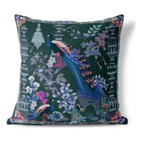 Peacock Paradise Throw Pillow with Removable Cover in Green 16x16
