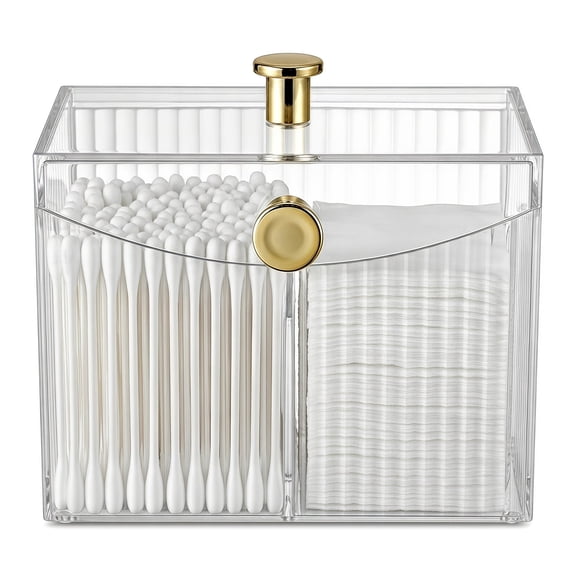 Yangxin Holder, Clear Cotton Swab/Pad/Ball Holder Container, 2 Grids Bathroom Organizer Jar Cosmetics Storage For Vanity