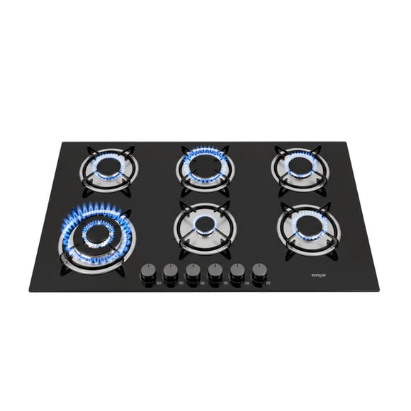 Parrilla De Gas 6 Quemadores Eurogar Vidrio Templado Negra EU6VT