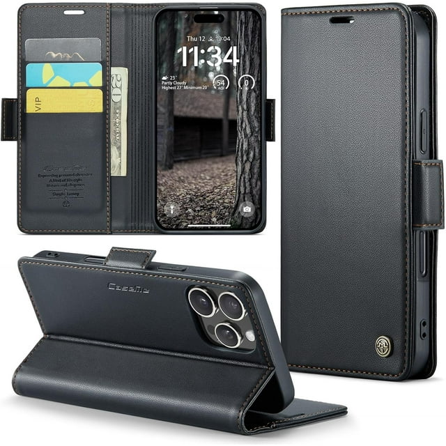 Funda tipo cartera para iPhone 16 Pro Max con tarjetero, función atril, bloqueo RFID, cierre magnético, protección a prueba de golpes, de piel sintética, con tapa tipo cartera para iPhone 16 Pro Max