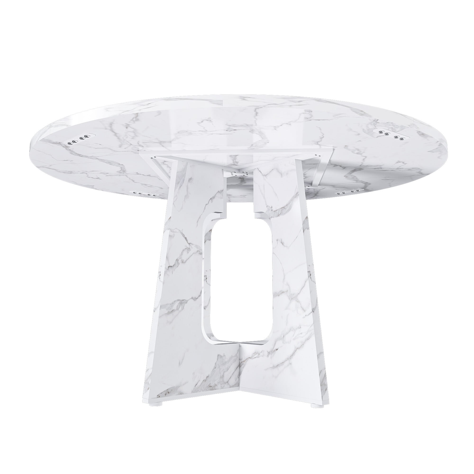 AENKYO 47" Round Dining Table, Modern Faux Marble Texture Kitchen Table for 4-6, Heavy Duty Pedestal Base, White