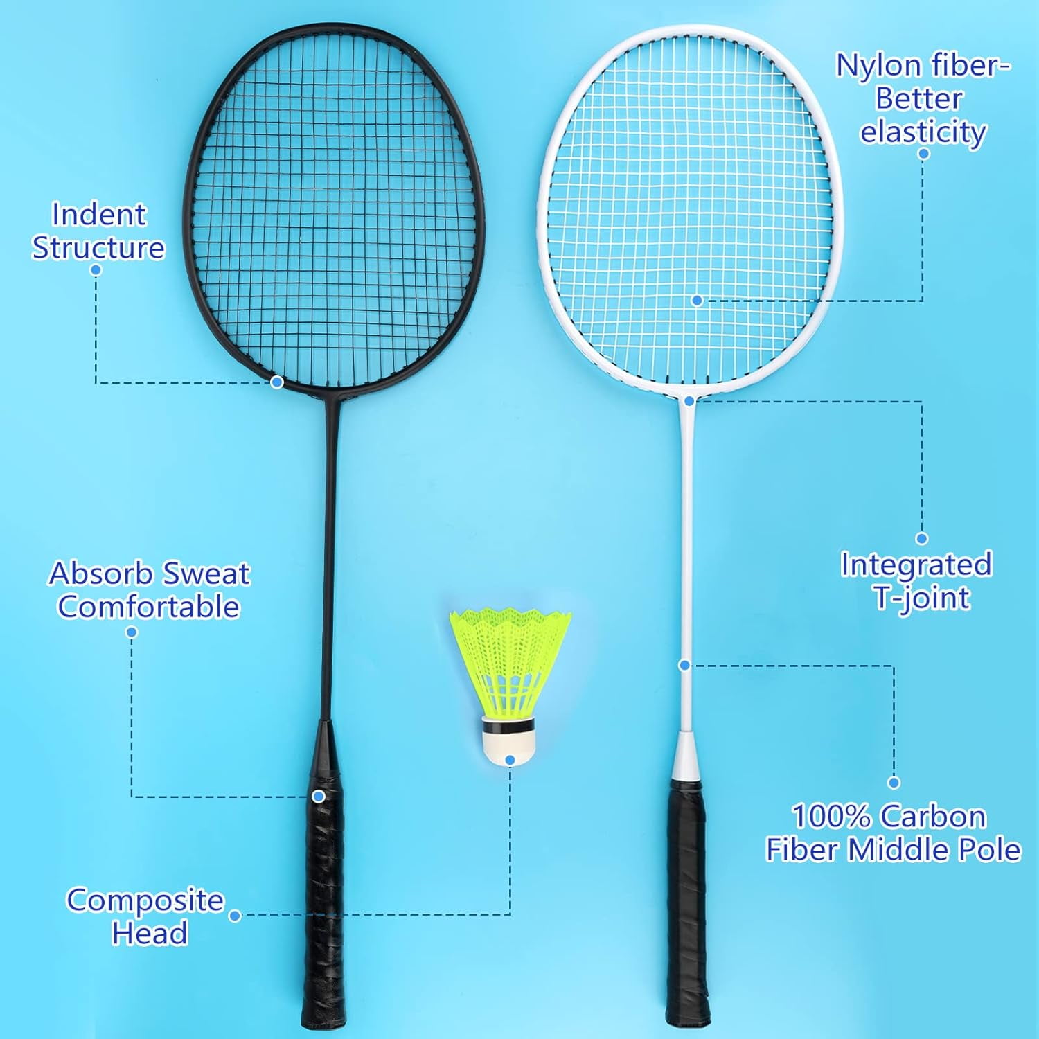 Badminton Rackets Set with Shuttlecocks and Carrying Bags, Sturdy Lightweight Badminton Rackets Racquet for Adults Beginners Indoor Outdoor Backyards