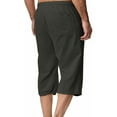 thumbnail image 3 of BLCHUNen Mens Capri Pants Cotton Linen Drawstring Elastic Lightweight Breathable Casual Shorts with Pockets, 3 of 6
