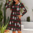 thumbnail image 6 of Fall Dresses for Women 2024, Plaid Snowflakes Festive Womens Fall Dresses Long Sleeve Casual Tie Waist Clothes, Womens Fall Fashion 2024 Midi  Dresses Outfits with Pocket, 6 of 6