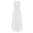 thumbnail image 3 of YONGHS Kids Girls Wedding Bridesmaid Dress Sleeveless Halter Neck Chiffon Long Ball Gown 4-16 White 4, 3 of 7