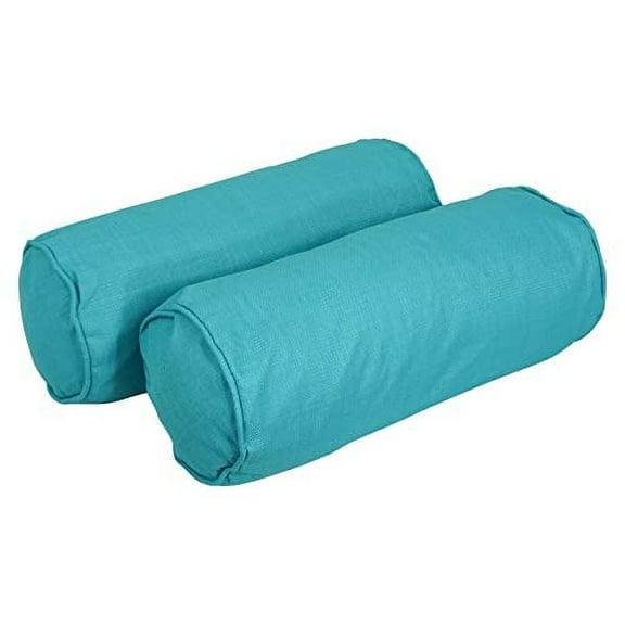 Blazing Needles Indoor/Outdoor Corded Bolster Pillow, 20" x 8", Aqua Blue 2 Count
