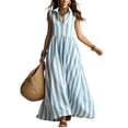 thumbnail image 4 of Women's Casual Sleeveless Lapel Striped Dress with Pockets, Lightweight Fashion, 4 of 5