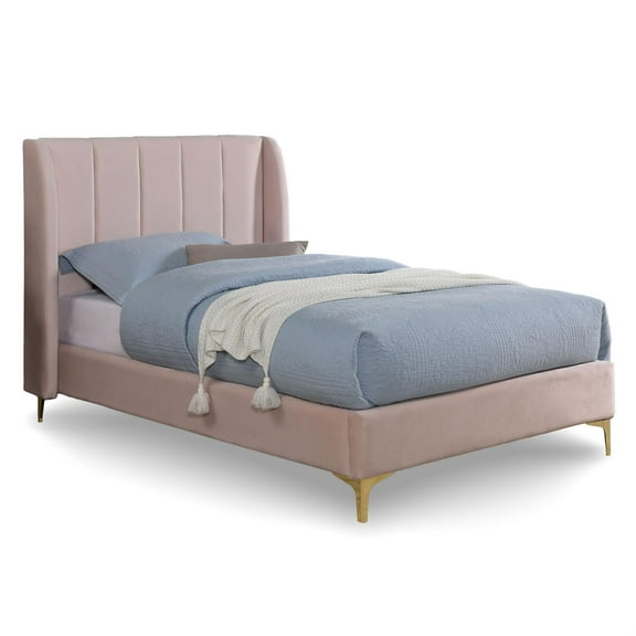 Furniture of America Royl Fabric Wingback Light Pink Twin Bed and Care Kit