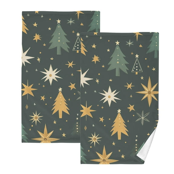Stars and Christmas Trees Hand Towels Cotton Bath Towels Large Face Towels Absorbent for Bathroom 2 Packs