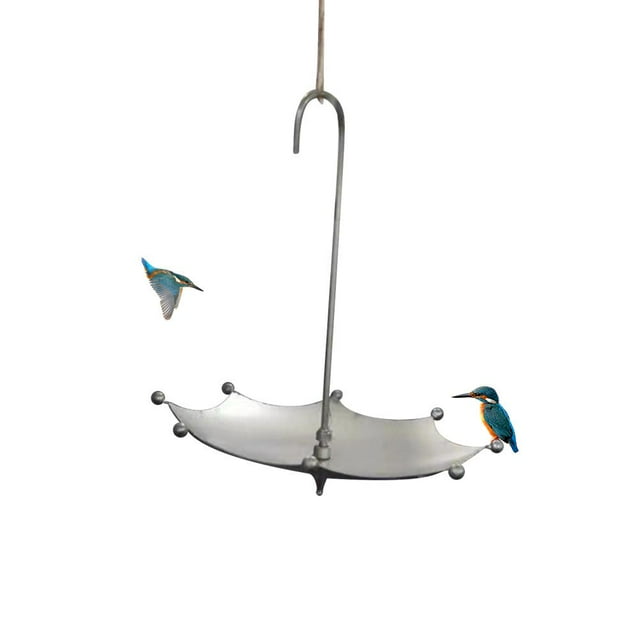 Comedero para pájaros en forma de paraguas, comedero para pájaros oxidado Retro al aire libre, baño para pájaros, bandeja colgante para comedero de pájaros para decoración de jardín al aire libre