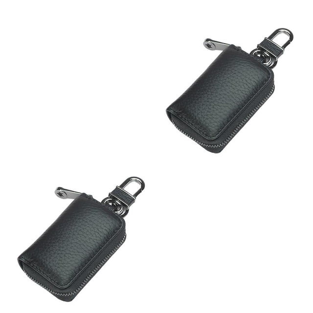 Minnieouse Cartera de cuero retro Fecha portátil Llavero Llaves Monedero de almacenamiento Tarjeta de crédito Organizador Cremallera Bolsa con Negro 2Conjunto