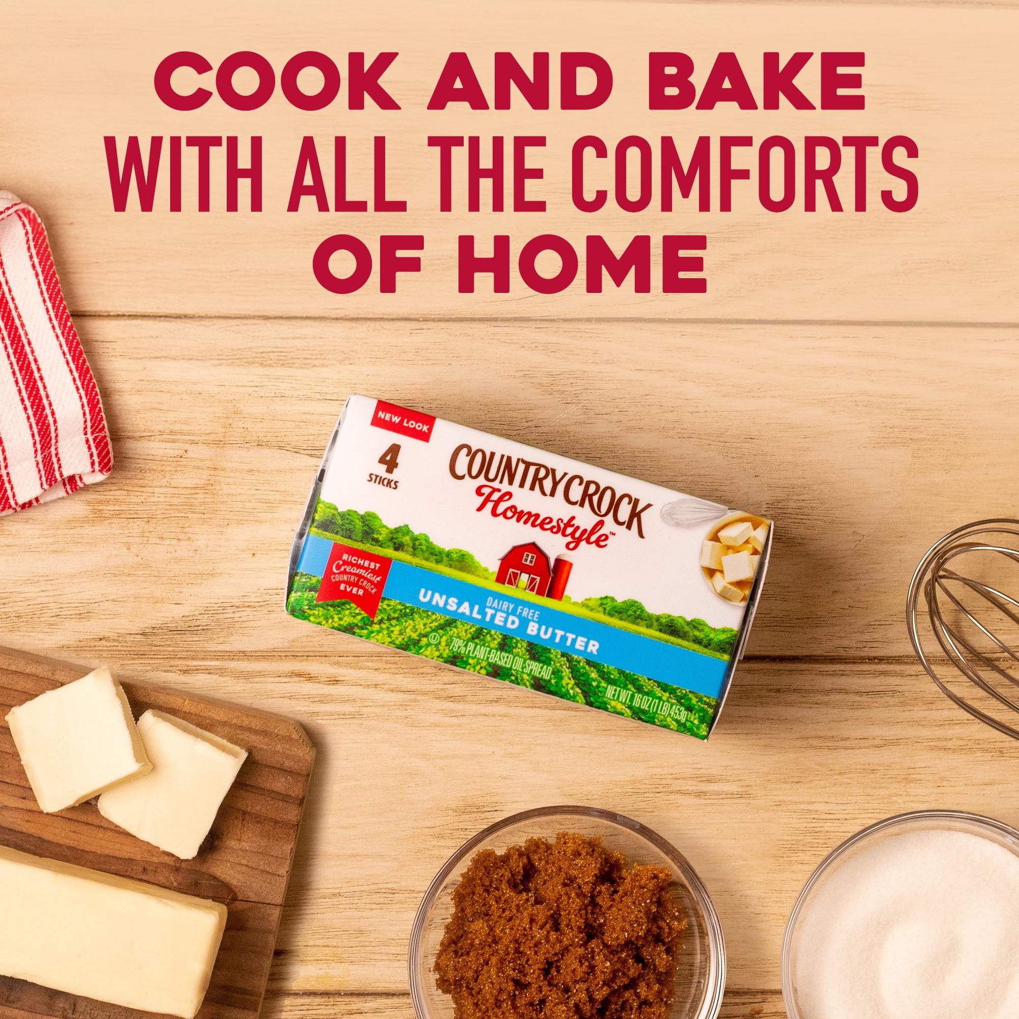 Country Crock Homestyle Dairy Free Butter Unsalted Sticks, 16 oz, 4 Sticks
