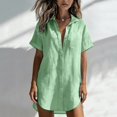 thumbnail image 4 of WULMLEO Collared Button Front Linen Beach Cover Up for Women Short Sleeve Side Split Loose Mini Shirts Dress Vacation Tunics Green Cotton-Linen Blend, 4 of 6