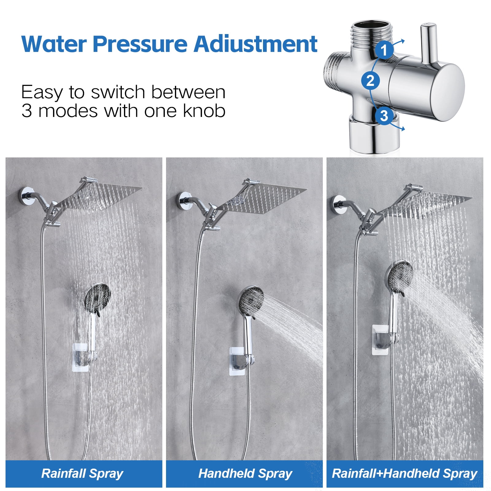 Scilulu 8"Rain Shower Head with Handheld Spray Combo with 11'' Angle Adjustable Extension Arm/Flow Regulator/Shower System,High Pressure Rainfall Shower Head Clean Bathroom,Chrome