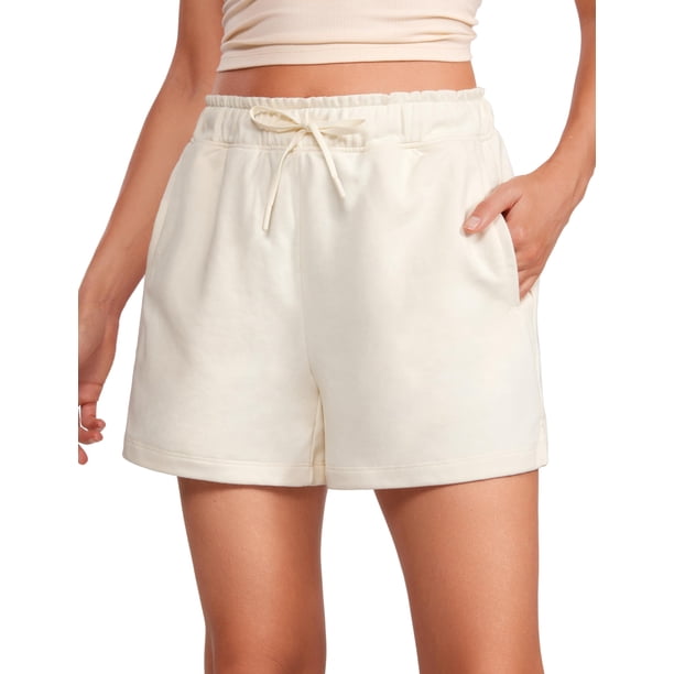 Shorts CRZ YOGA de Algodón tipo Sudadera Blanco Albaricoque XL