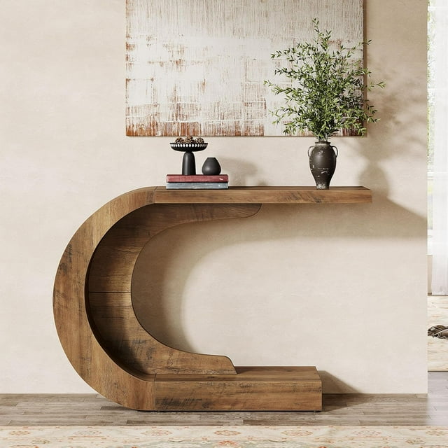 Table Console en Bois en Forme de C pour Entrée, 43.3 Pouces Moderne Mi-Siècle Table d'Appoint pour Couloir