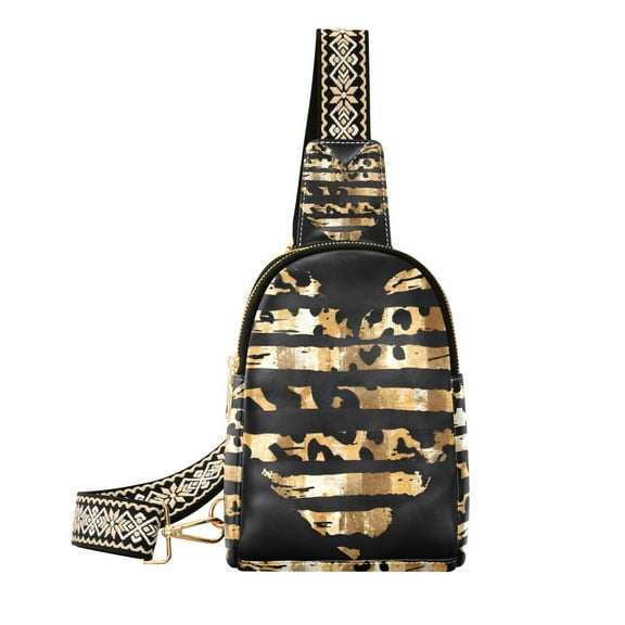 Leopard Skin Heart Striped Crossbody Bags Backpack Chest Bag Shoulder Bag Waist Bag for Outdoor Travel Hiking Fitness Cycling