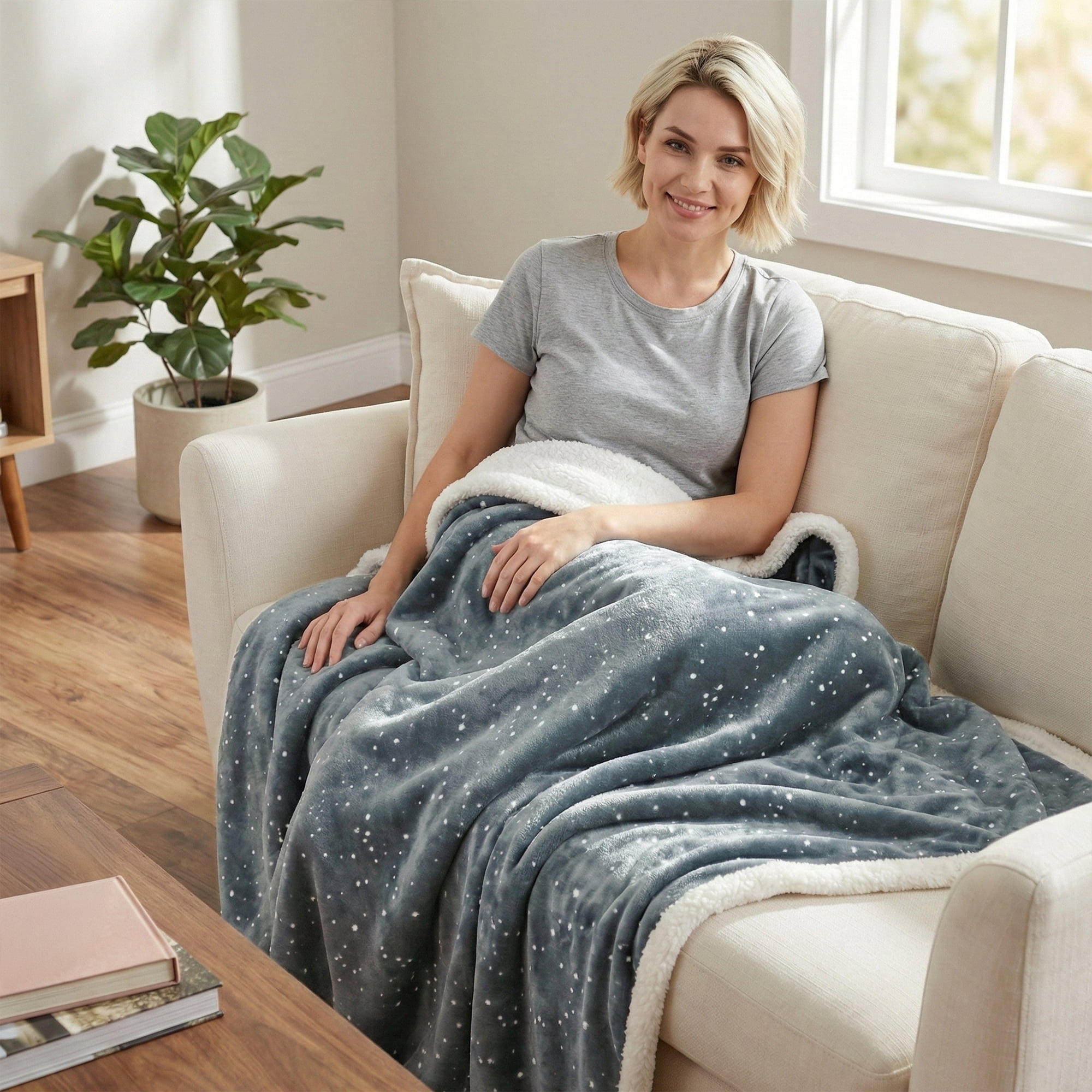 Americanflat 60x80 Oversized Speckle Fleece Throw Blanket - Reversible Sherpa Backing - Ultra Soft Plush Comfort - Cozy Warmth For Couch Or Bed - Grey