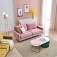 thumbnail image 3 of Mid Century Modern Couch, High End Velvet Fabric Contemporary Sofa Sets with Metal Legs, Sectional Sofa Bedroom Furniture with 2 Soft Pillow, Loveseat Fabric Sofa for Small Spaces, Pink, Q9246, 3 of 14