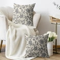 thumbnail image 2 of Grey Gray Floral Block Print Pillow Covers 16x16 Set of 2 Rustic Old Style Modern Vintage Flower Pattern Cream Decorative Throw Pillow Cases Outdoor Farmhouse Decoration for Sofa Couch Bed, 2 of 6