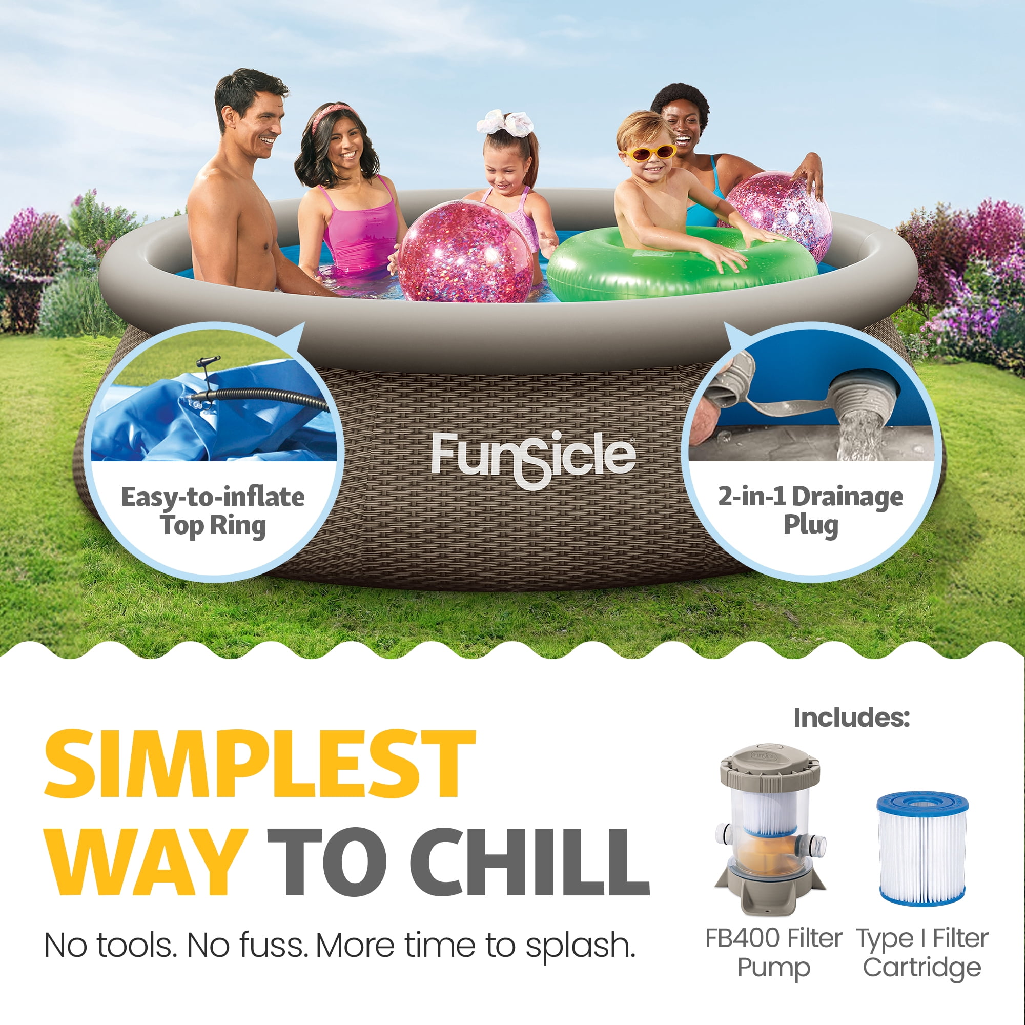 Funsicle Quickset 10’ x 30” Round Inflatable Top Ring Above Ground Swimming Pool Set