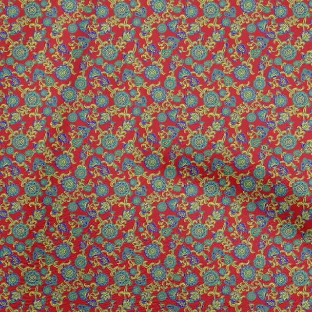 oneOone Georgette Viscose Red Fabric Kalamkari Sewing Craft Projects Fabric Prints By Yard 42 Inch Wide