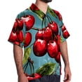 thumbnail image 2 of Cherry Men's Short Sleeve Button Down Casual Poplin Shirts for Summer Beach, Printed Design - Unisex, 2 of 6