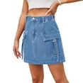 thumbnail image 3 of Women Cargo Mini Skirt Denim Jean Dress with Pocket Denim Blue S, 3 of 9