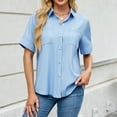 thumbnail image 2 of JIUKE Button down Shirts for Women Short Sleeve Work Shirts Lapel Collar Loose Fitted Business Casual Top, 2 of 9
