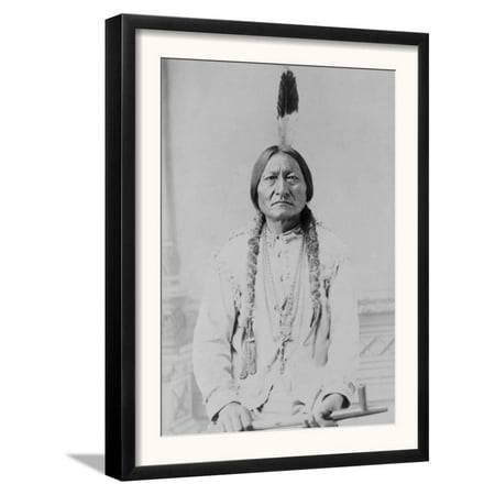 Native American Rock Art - Sitting Bull Native American with Peace Pipe Photograph - B... Framed Art Print Wall Art