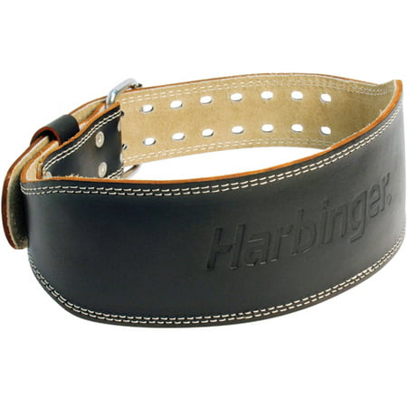 Harbinger Padded Leather Contoured Weightlifting Belt with Suede Lining and Steel Roller Buckle, 4-Inch, (Best Support Belt For Spd)