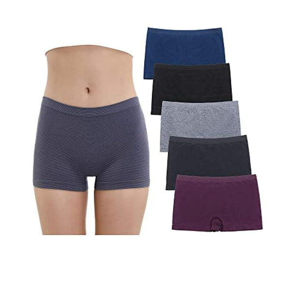 Women's Seamless Boyshort Panties Nylon Spandex Underwear Stretch Boxer  Briefs Pack of 5 