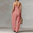 thumbnail image 4 of Women's Strapless Tube Jumpsuit, Adjustable Tie Front Bodice Wide Leg Outfit, Cotton Linen Blend Summer Casual Beachwear, Resort and Vacation Jumpsuit for Women​-Pink, 4 of 6
