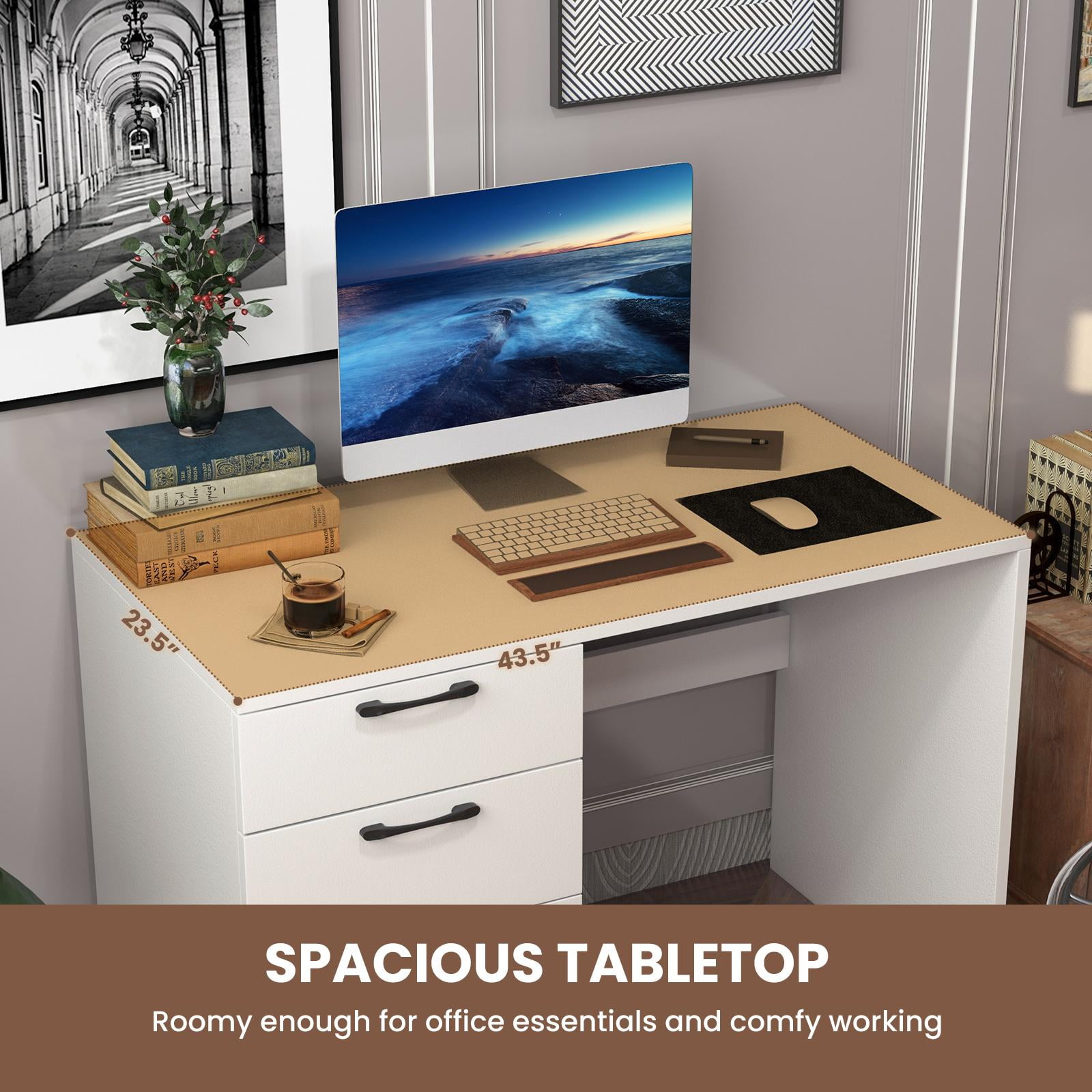 Giantex 4-Drawer Computer Desk, Modern Home Office Desk, Laptop Executive Desk, Makeup Vanity Table for Living Room & Bedroom