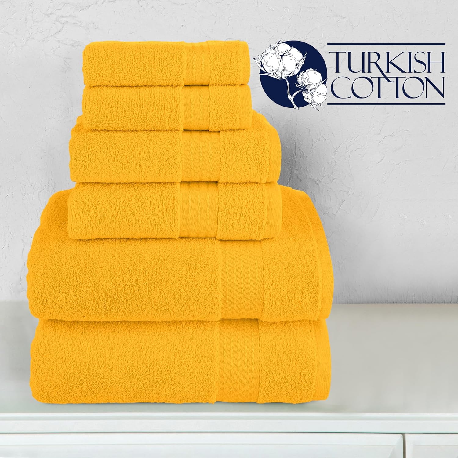 6-Piece Premium Towel Set, 2 Bath Towels, 2 Hand Towels, and 2 Wash Clothes, 600 GSM, Squash