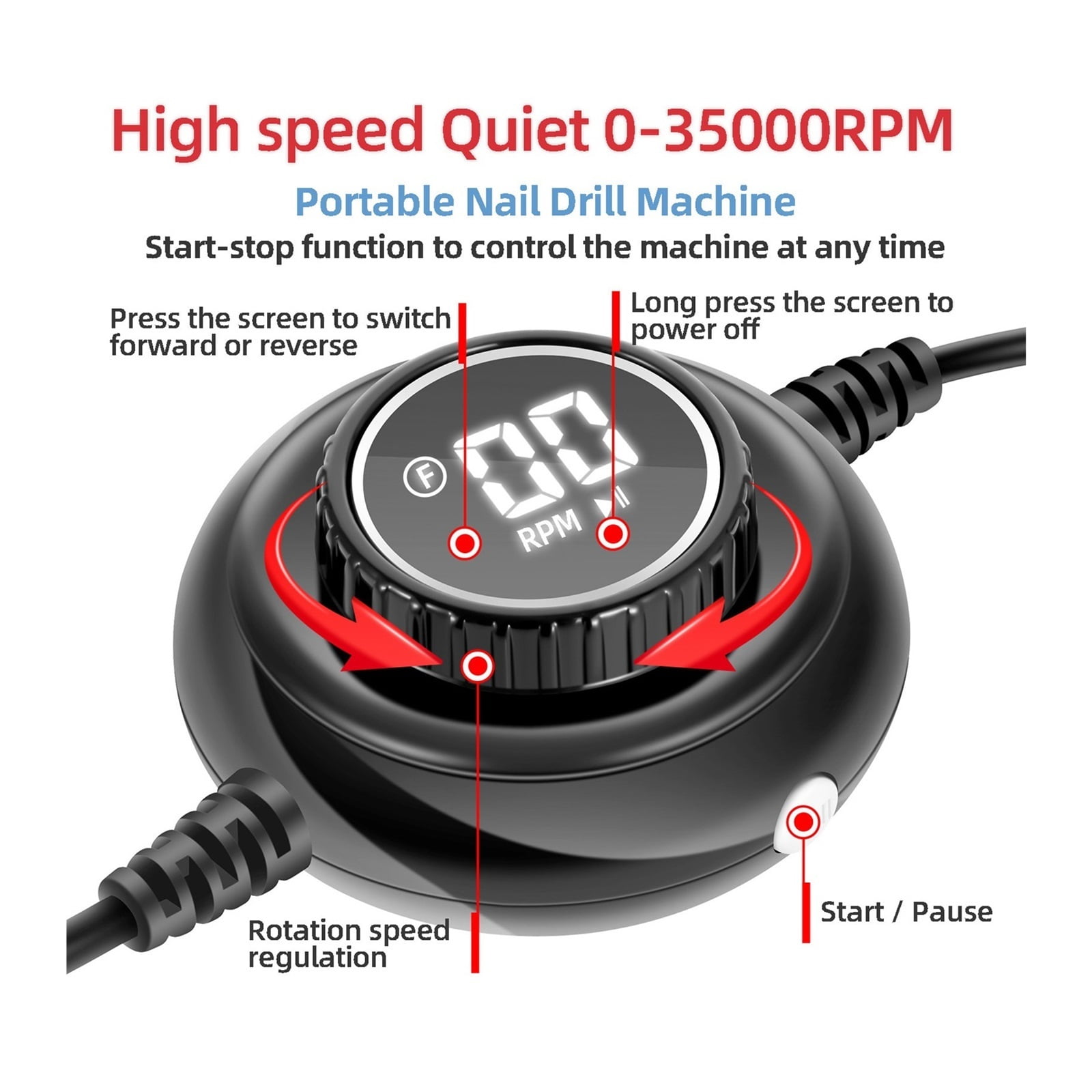 35000RPM Electric Nail Drill, Professional Portable Electric Nail File Professional For Acrylic, Gel Nails