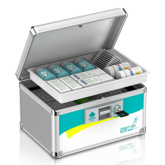 Glosen Aluminium Alloy Medicine Key Lock Box, 10" Medicine Storage Box, Medicine Lock Box, Locking Medicine Box, Silver