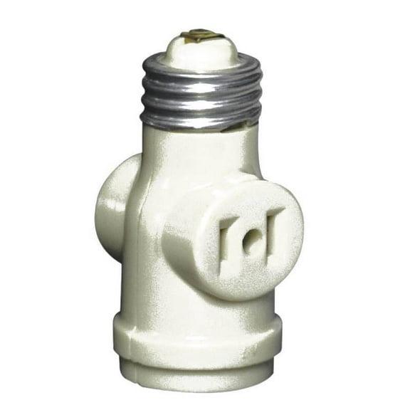 Leviton 1403-I Keyless Socket Adapter with 2 Outlet, 660 W, 125 V, Medium Base, 1 Pack, Ivory