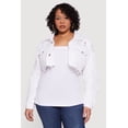 thumbnail image 2 of Women's Plus Size Almost Famous Cropped Frayed Hem Denim Jacket, 2 of 4