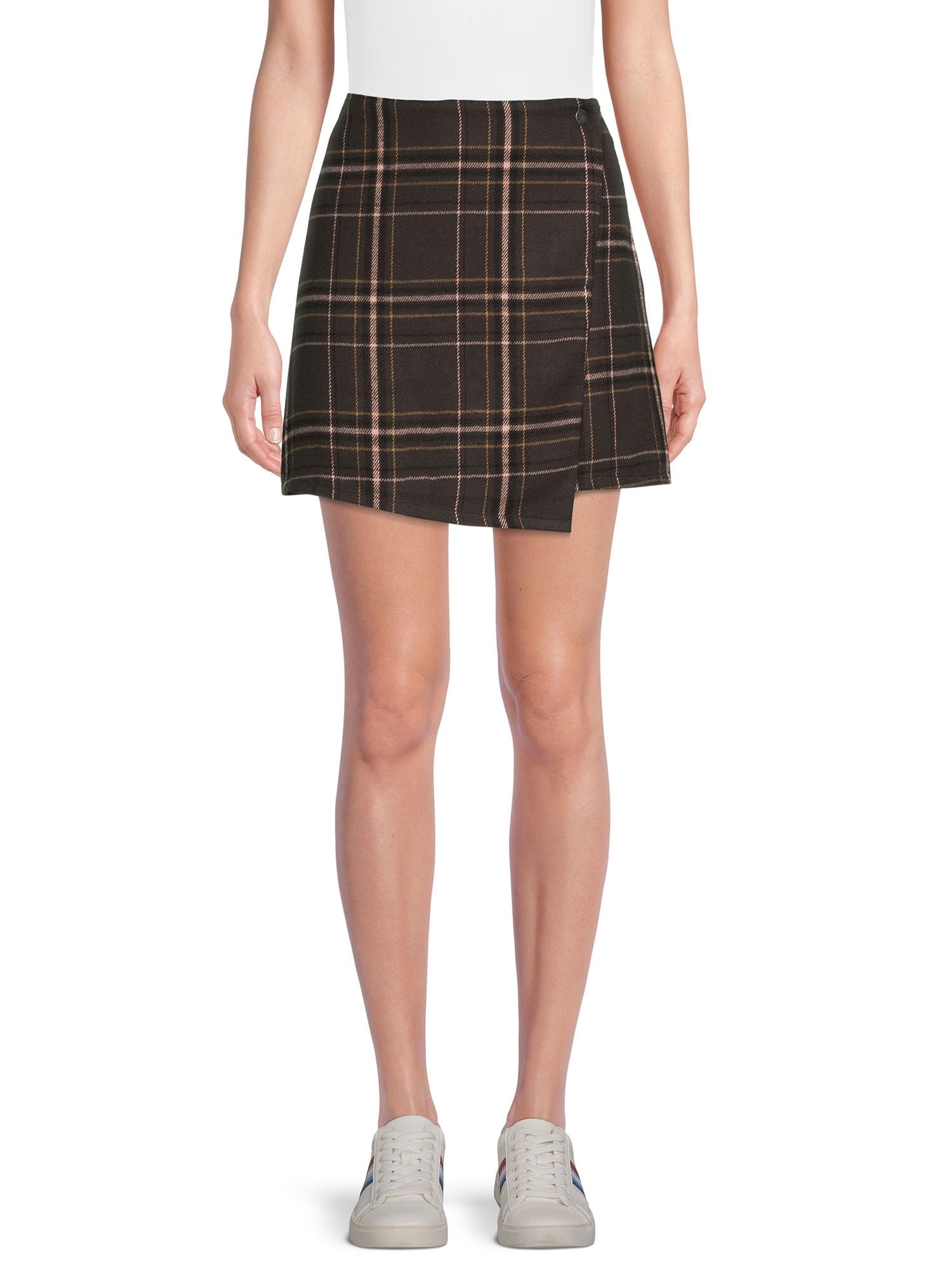 No Boundaries Junior's Flannel Faux Wrap Skirt - Walmart.com