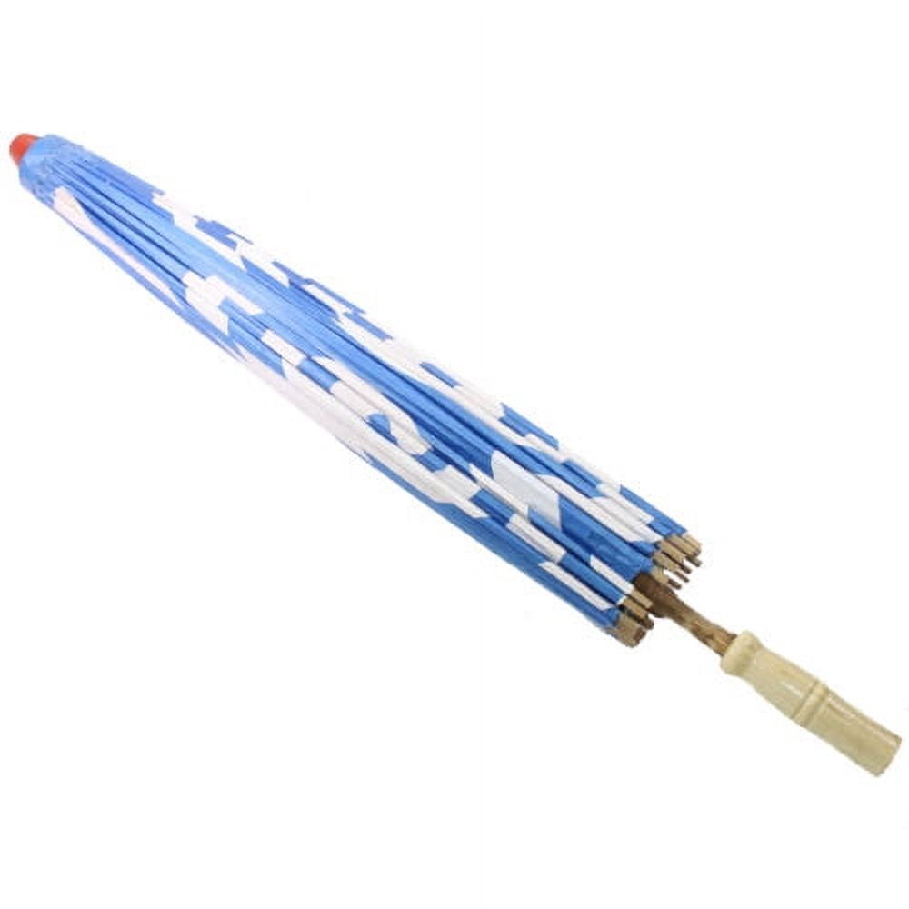 23 Inch tall Blue & White Spiral Pattern Wood Bamboo Paper Umbrella Parasol Backyard Decoration Gift